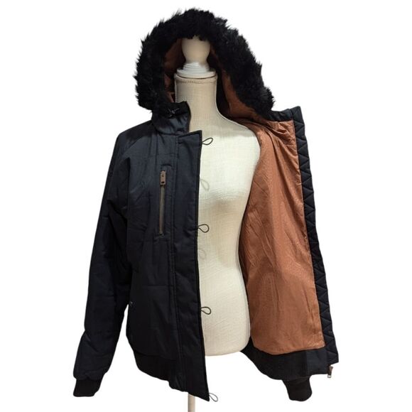 Body Glove Women's Large Hooded with Faux Fur Trim Jacket Zip Up in Black - Picture 7 of 10